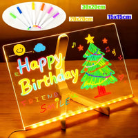 Luminous Acrylic Drawing Magic Board Kids DIY Transparent Painting Board LED Note Board with Stand & 7 Colors Pens for Kids Toy
