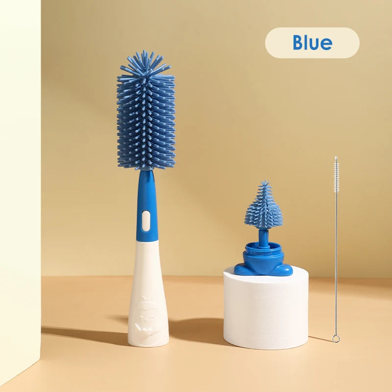 3 in 1 Penguin Silicone Baby Bottle Brush Set Stand Hidden Type with Nipple & Straw Brush for Bottles Cups Vacuum Flask