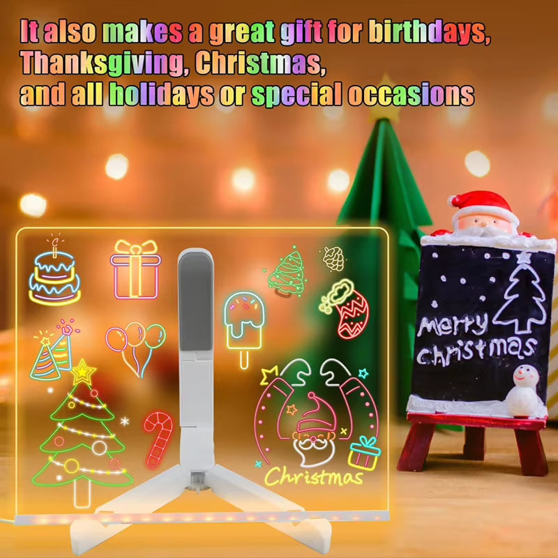 Luminous Acrylic Drawing Magic Board Kids DIY Transparent Painting Board LED Note Board with Stand & 7 Colors Pens for Kids Toy