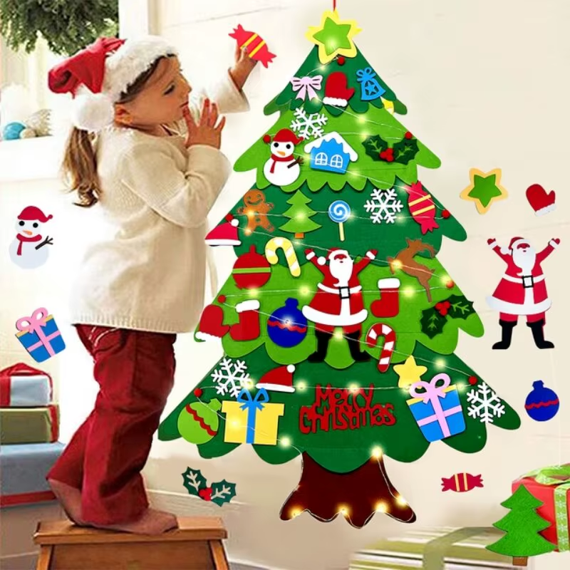 Kids DIY Felt Xmas Tree Set Christmas Home Decorations 2025 New Year Navidad Ornaments and Creative Gift Idea
