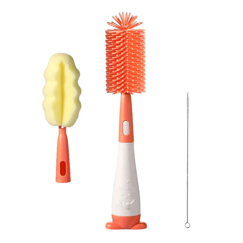 3 in 1 Penguin Silicone Baby Bottle Brush Set Stand Hidden Type with Nipple & Straw Brush for Bottles Cups Vacuum Flask
