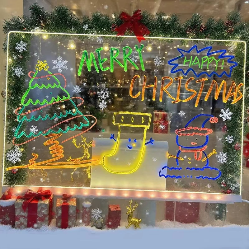 Luminous Acrylic Drawing Magic Board Kids DIY Transparent Painting Board LED Note Board with Stand & 7 Colors Pens for Kids Toy