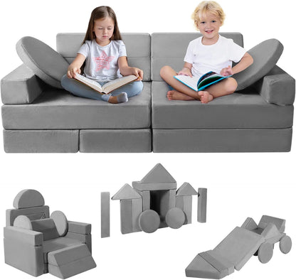 Kids Play Couch 15PCS, Modular Foam Sofa, Convertible Kids Play Set