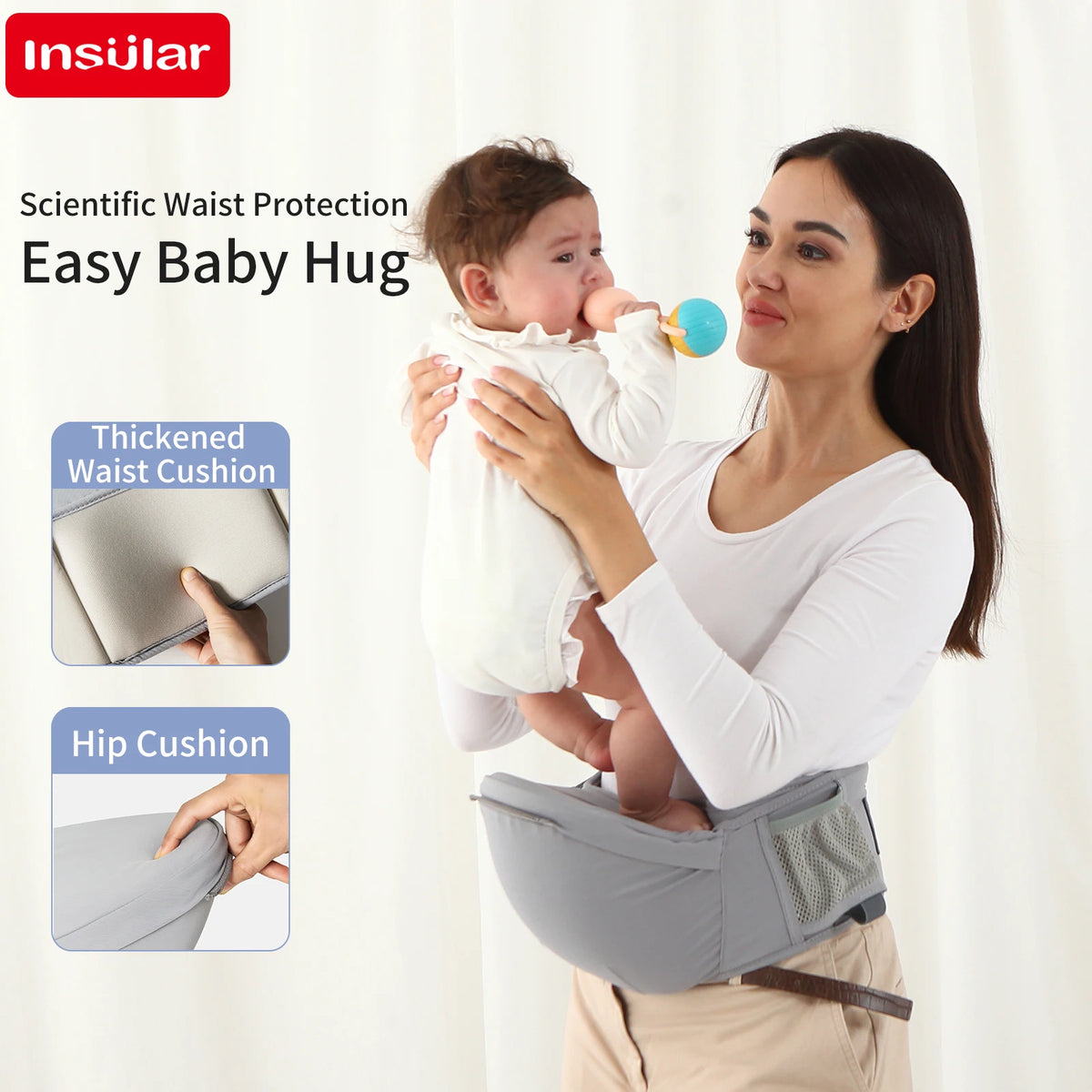 3 in 1 Baby Carrier Multi-Functional Childs Waist Stool Breathable Waist Stool with Hip Seat Front Hold Portable 4 Season
