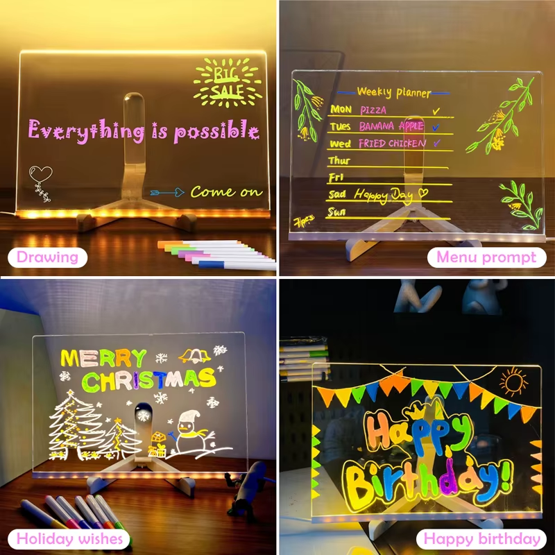 Luminous Acrylic Drawing Magic Board Kids DIY Transparent Painting Board LED Note Board with Stand & 7 Colors Pens for Kids Toy