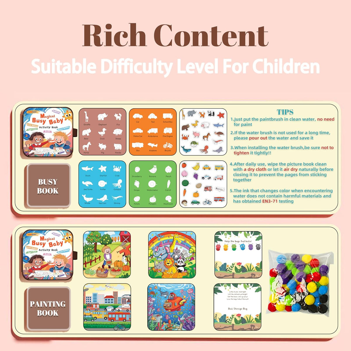 3-In-1 Reusable Water Painting Book for Kids