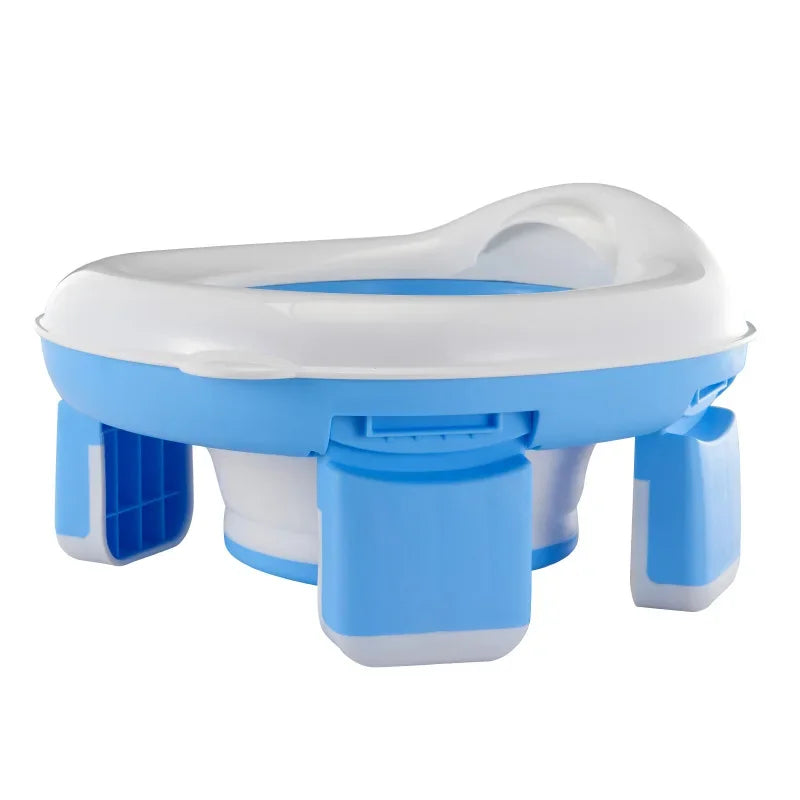 3 in 1 Travel Toilet Seat Foldable Blue Children Potty with Bags Baby Pot Portable Silicone Baby Potty Training Seat