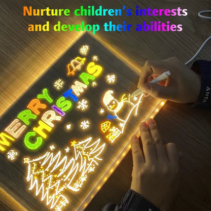 Luminous Acrylic Drawing Magic Board Kids DIY Transparent Painting Board LED Note Board with Stand & 7 Colors Pens for Kids Toy